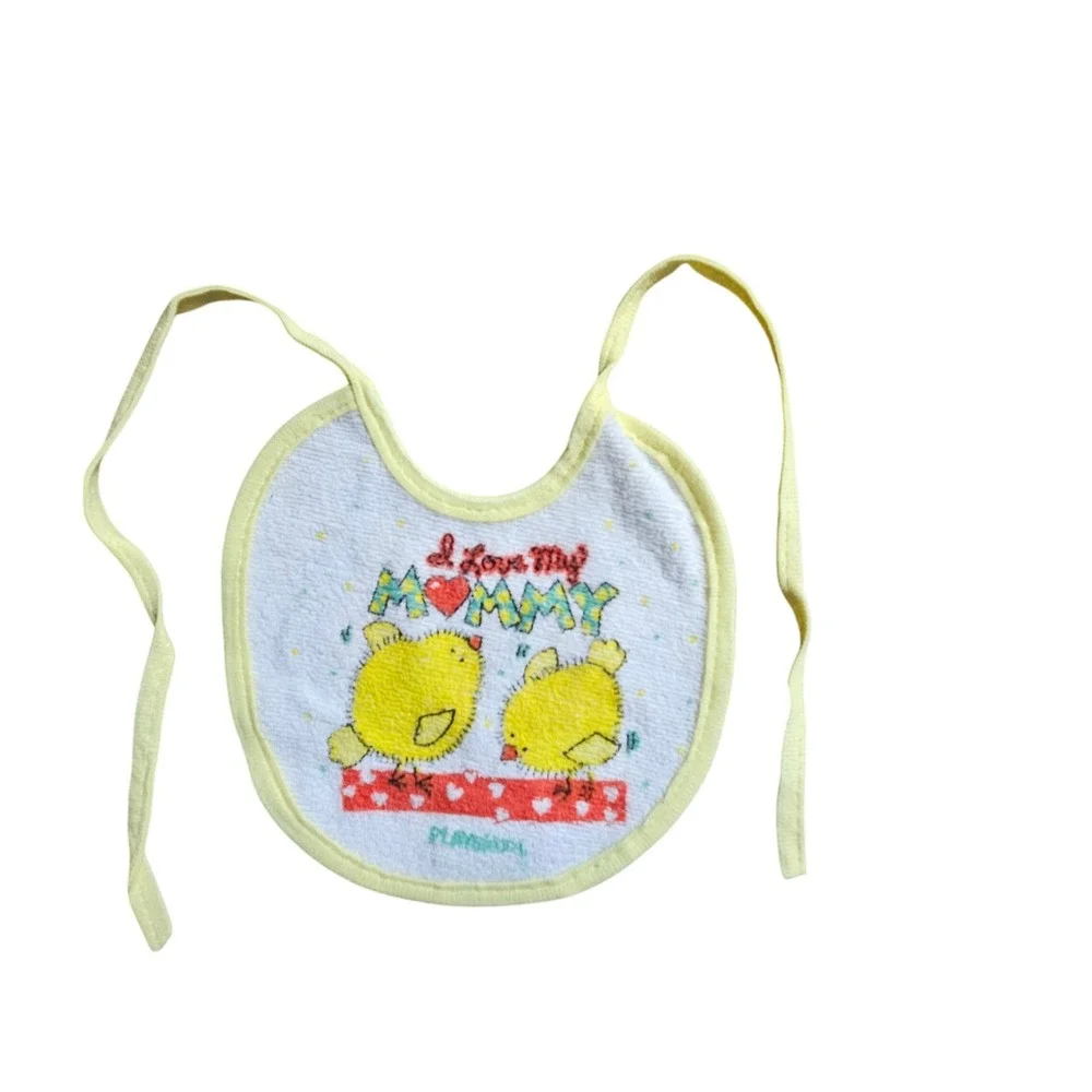 Vintage Playskool I Love My Mommy Graphic Baby Bib Terry‎ Cloth Tie Closure
